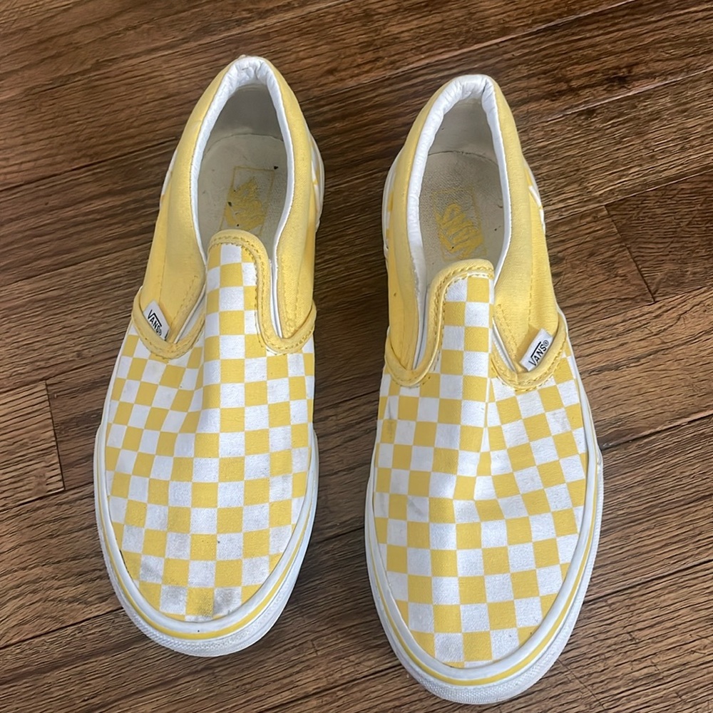Vans yellow checkered slip on sneakers for kids